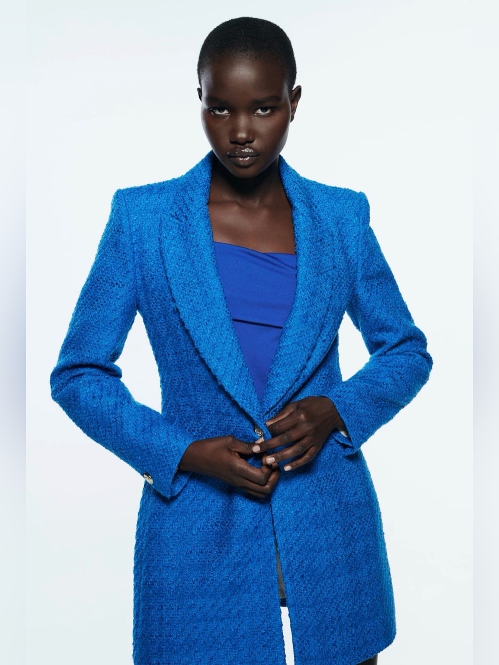 Zara Blue Women's Tailored Blazer H&M Skirt (12) Set Jacket Medium Tweed Lined